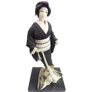 Vintage Japanese Geisha Doll Oyama Black Kimono